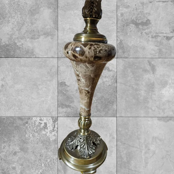 VTG Onyx Marble Brass Table Lamp Hollywood Regency Sty Lighting Italy Urn Shade